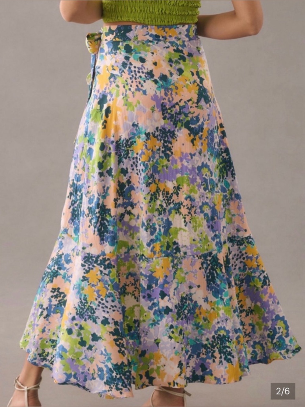 NWOT Anthropologie Maeve Wrap Ruffled Midi Skirt (Blue Floral) // Size XL - Picture 2 of 3